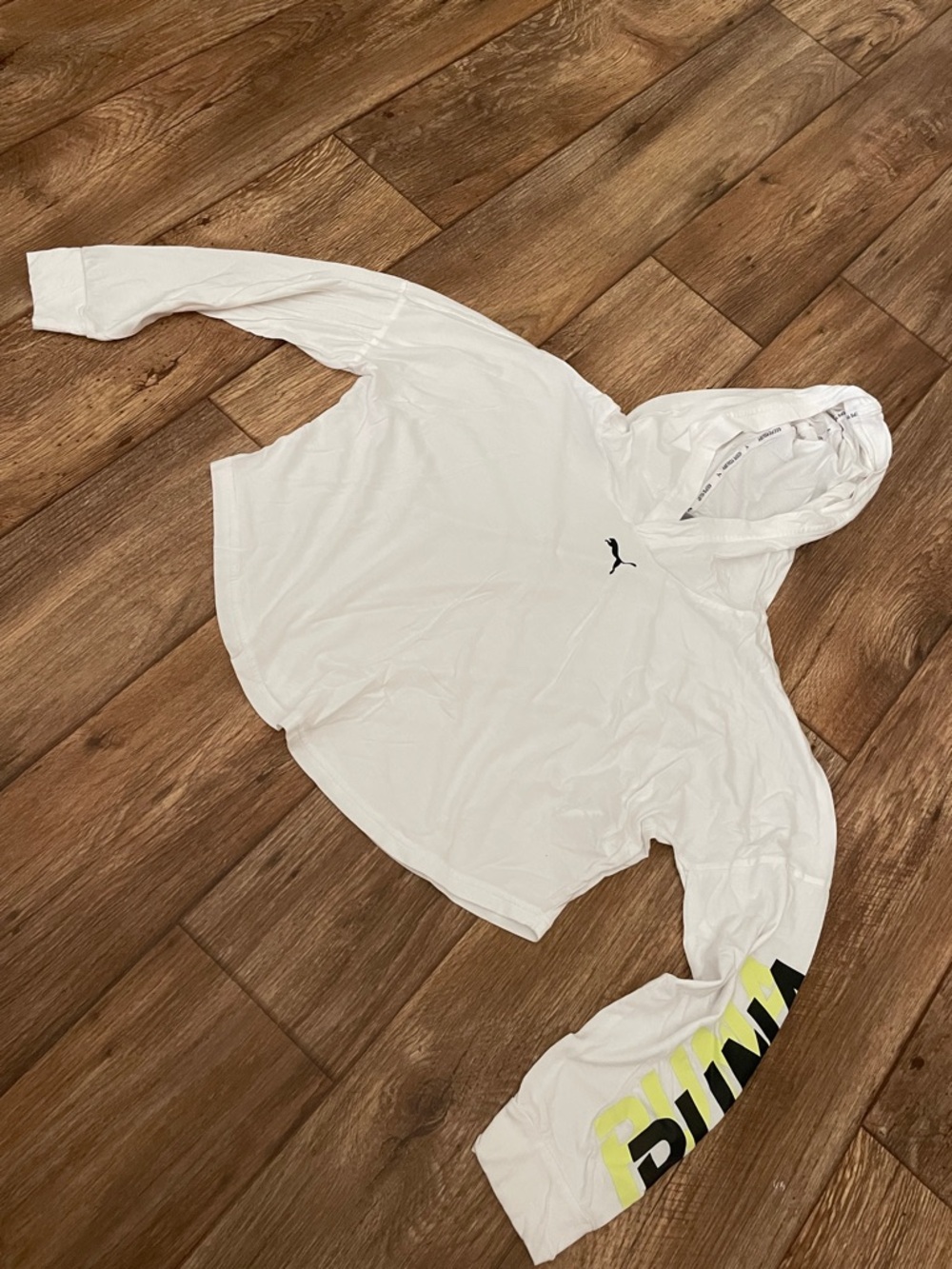 Puma Lightweight Hoodie Puma Logo and Neon & Black Sleeve Lettering Woman Small